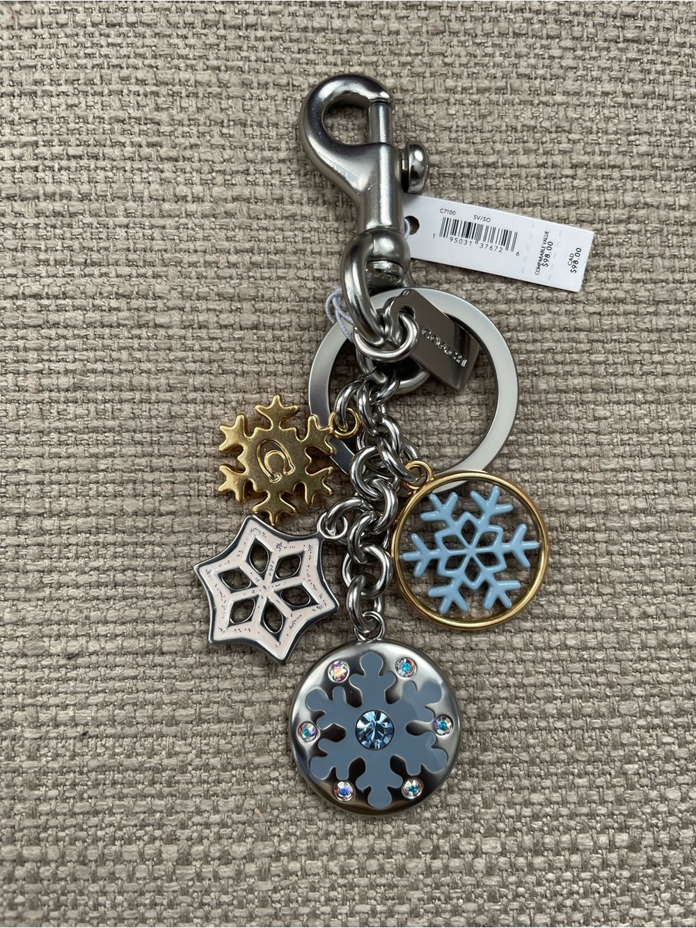 Coach Snowflake Cluster Bag Charm Silver Multi NWT